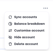 The options available when you click on account menu.